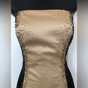 Morgan and Co By Linda Bernell Formal Gown Prom Wedding Gold Black Beaded Sequin